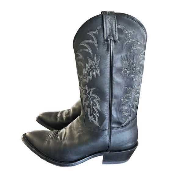 TONY LAMA MEN\'S STALLION LEATHER AMERICANA WESTERN BOOTS 8.5EE Black Xtra- Wide main image 10